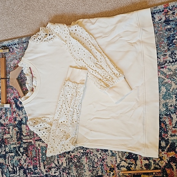 Boden off-white sweater with broderie anglaise sleeves US size 14 - Picture 10 of 10